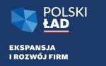 Parasol w kształcie Polski obok napis Polski Ład: ekspansja i rozwój firm