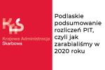 Z lewej logo KAS i napis Krajowa Administracja Skarbowa, z prawej napis Podsumowanie rozliczeń PIT, czyli jak zarabialiśmy w 2020 roku