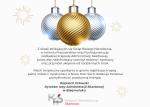 Kartka świąteczna z życzeniami Dyrektora Izby Administracji Skarbowej w Białymstoku. na kartce bombki złota i srebrne z dołu logo Krajowej Administracji Skarbowej