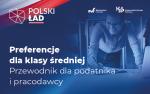 Napis Polski Ład, z boku uśmiechnięta kobieta w okularach, poniżej napis Preferencje dla klasy średniej Przewodnik dla podatnika i pracodawcy.