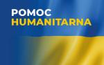 flaga Ukrainy, góra niebieska, dół żółty, na niej napis pomoc humanitarna