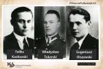 Karta wystawy historycznej ze zdjęciami zamordowanych: Feliksa Kozłowskiego, Władysława Tokarskiego, Eugeniusza Olszewskiego