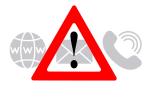 Znak ostrzegawczy z wykrzyknikiem, w tle symbole strony www, e-mail oraz telefonu
Designed by Freepik
www.freepik.com