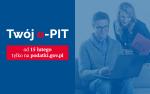 Napis Twój e-PIT od 15 lutego tylko na podatki.gov.pl
Dwoje ludzi przy laptopie wypełnia Twój e-PIT
